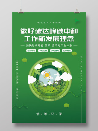 绿色简约风碳中和绿化地球从我做起低碳环保海报碳达峰海报